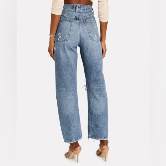 Agolde Blue Distressed Straight Leg Jeans - Picture 5 of 16